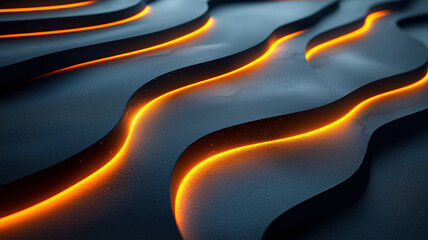Wall Mural - explore the mesmerizing contrast of dark striped matte surfaces and luminous orange highlights