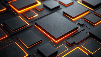 Wall Mural - explore the aesthetic appeal of modern dark matte textures highlighted by orange luminous lines