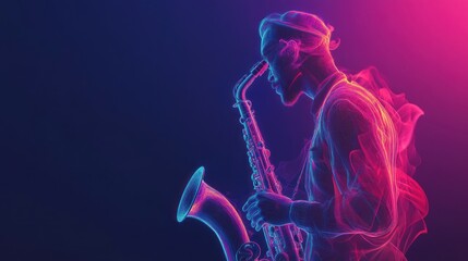 Wall Mural - neon saxophone player
