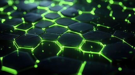 Wall Mural - abstract hexagon pattern with green glowing lines