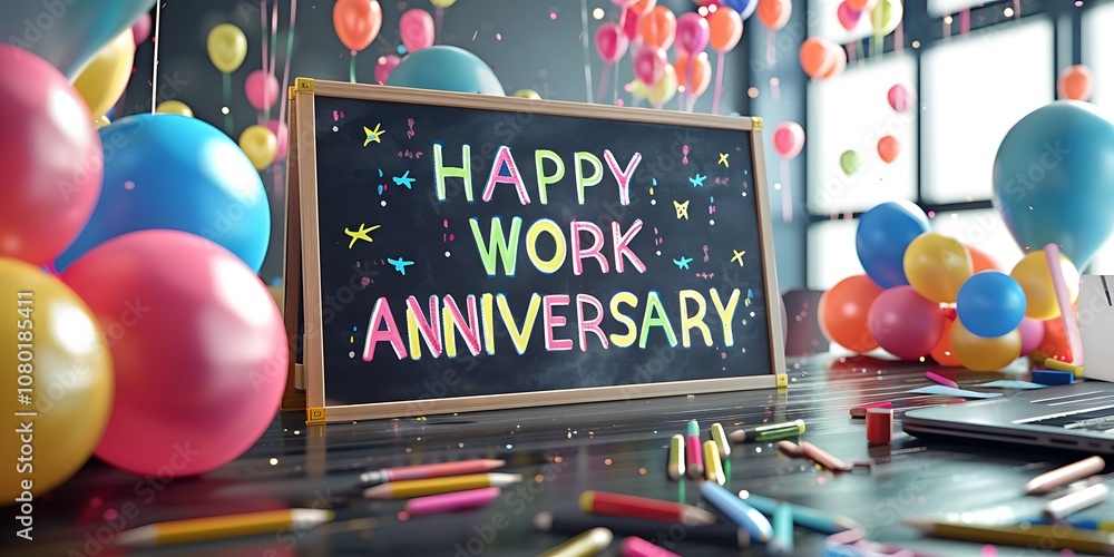 A Cheerful Work Anniversary Celebration Display With Colorful Balloons A Cheerful Work Anniversary Celebration Display With Colorful Balloons