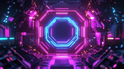 Wall Mural - abstract neon lights tunnel