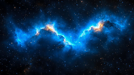 Wall Mural - a stunning cosmic nebula filled with brilliant blue and orange colors, set against a deep black spac