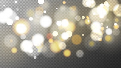 Poster - Vibrant bokeh lights. Abstract blurred overlay design. Bright blur light effect. Transparent background. Vector illustration.