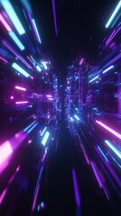 Sticker - A mesmerizing and captivating abstract artwork that features vibrant neon lights in various shades of purple and blue, which together create a dynamic and immersive digital ambiance experience