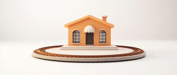 Poster - A stylized house on a circular train track, showcasing a whimsical design.