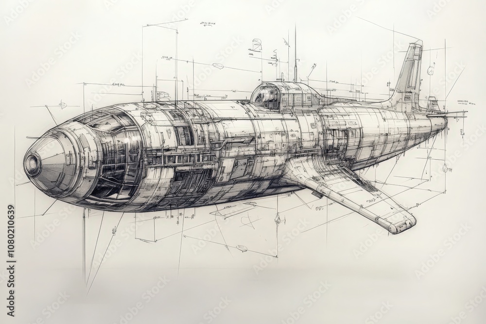 A technical drawing showcases a deep-sea submersible designed for underwater exploration.