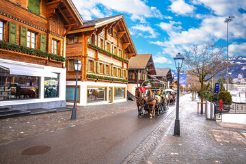 Wall Mural - Idyllic Alpine village of Gstaad street view, luxury winter destination