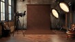 © Galib - A photo studio with a brown backdrop and lights set up.