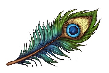 Hand drawn feather with markers in watercolor style. Realistic illustration isolated on white background. Clip art for designers, cards, invitations, textile, poster