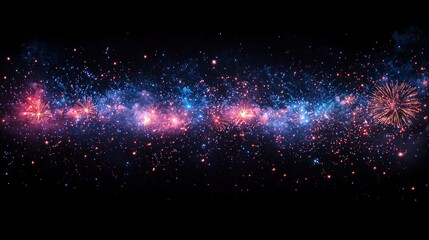 Wall Mural - Starry cosmic fireworks display with bright pink and blue sparks against a dark night sky Generative AI