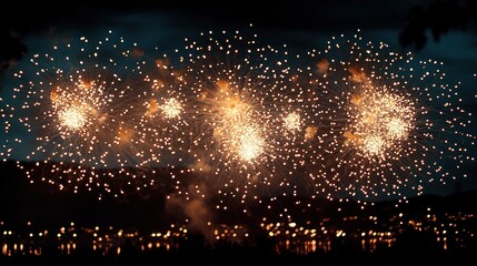 Wall Mural - Starry cosmic fireworks display with bright pink and blue sparks against a dark night sky Generative AI