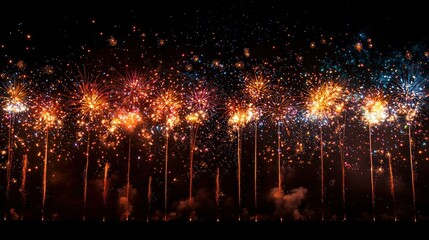 Wall Mural - Starry cosmic fireworks display with bright pink and blue sparks against a dark night sky Generative AI