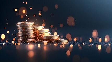 Wall Mural - Stacked coins with a shimmering bokeh background