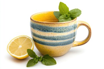 Wall Mural - A cup of tea with fresh lemon and mint leaves, perfect for a relaxing moment