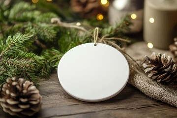 Poster - A simple white ornament sits atop a wooden table, providing a minimalist centerpiece