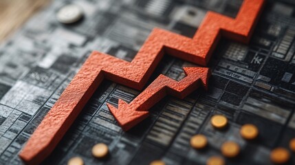 Fototapete - Image of a red downward graph arrow symbolizing financial loss and crisis Bankruptcy concept with side empty space for text Stockphoto style