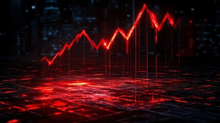 Fototapete - Image of a red downward graph arrow symbolizing financial loss and crisis Bankruptcy concept with side empty space for text Stockphoto style