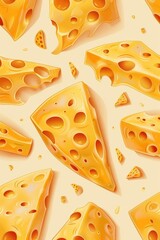 Wall Mural - Freshly cut holed cheese slices suitable for snacking or adding to salads