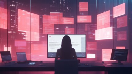 Wall Mural - concept of assembling a web page from modules that fly around the display. the web design studio con