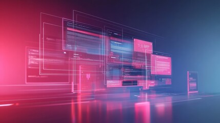 Wall Mural - concept of assembling a web page from modules that fly around the display. the web design studio con