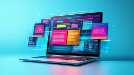Wall Mural - concept of assembling a web page from modules that fly around the display. the web design studio con