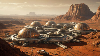 Wall Mural - future mars base or scientific facility. mars colonization concept.