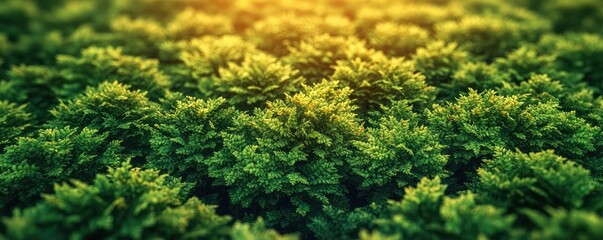 Poster - Vibrant green foliage with sunlight filtering through leaves, natural beauty.