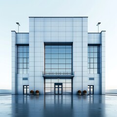 Poster - A building of a large modern warehouse on a white background.