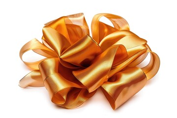 A golden bow on a clean white surface, great for decorating or gifting