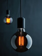 © visoot - A black light bulb emphasizing its smooth, glossy surface with a visible orange filament glowing at the center. The bulb is suspended against a dark background, its elegant silhouette.