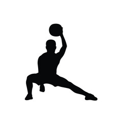 Wall Mural - A man is holding a ball in his hand. He is wearing shorts and a shirt. The ball is black and white