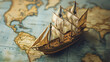 © Michael - Vintage world map with small caravel model, capturing the spirit of exploration and discovery