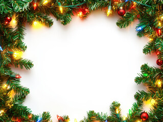 Wall Mural - festive christmas garland with lights on a white background