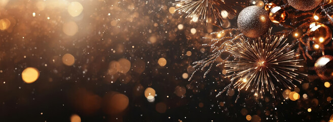Wall Mural - festive new year celebration background with fireworks and golden sparkle