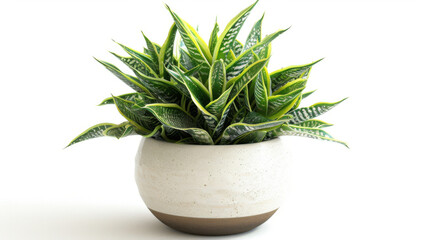 Sansevieria plant in a modern flower pot on a gray background