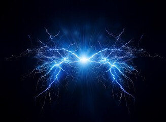 Aufkleber - A bright blue electric discharge arcs across a dark background.