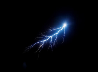 Aufkleber - A single blue lightning bolt streaks across a black background.