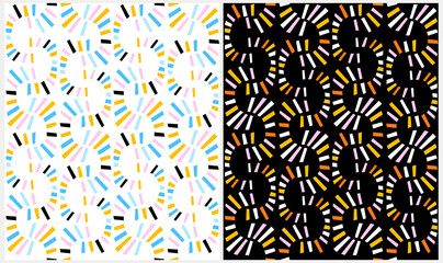 Wall Mural - set of 2 cute abstract geometric vector patterns. colorful endless design with stripes on a white ba