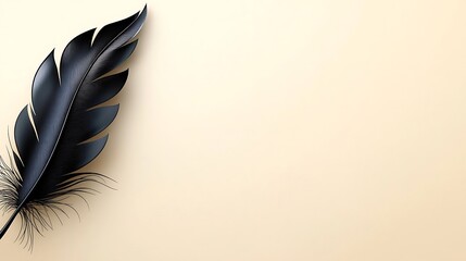Wall Mural - elegant black feather against a soft cream background, perfect for artistic designs, creative projec