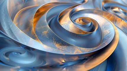 Canvas Print - abstract swirling pattern of blue and gold metallic ribbons.