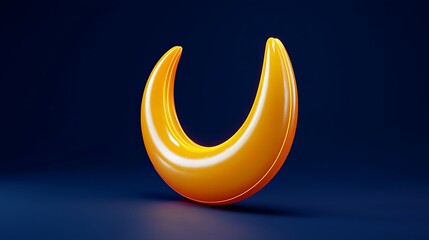 Wall Mural - Glossy Orange Crescent Shape on Deep Blue Background, Ideal for Modern Design Projects, Digital Art, or Creative Illustrations, Evoking a Sense of Playfulness and Innovation