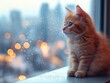 © Suradet Rakha - Curious kitten perched on a sunlit windowsill, gazing at the bustling city skyline beyond, a charming blend of innocence and urban life