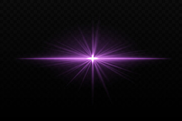 Wall Mural - bright purple light burst with star-like rays and horizontal beam. sci-fi glare effect, creating a g