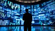 © Arthur - A person in a suit stands before a large screen displaying financial data and stock market graphs.