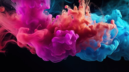 Wall Mural - gorgeous pink blue glowing explosion smoke cloud on dark black abstract art background