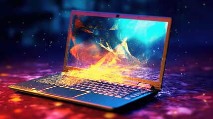 Wall Mural - fantastic tablet with a colorful liquid splashing out of it's screen