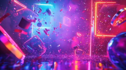 Wall Mural - vibrant new year's party background with flying neon confetti in shades of purple, red, and blue, cr