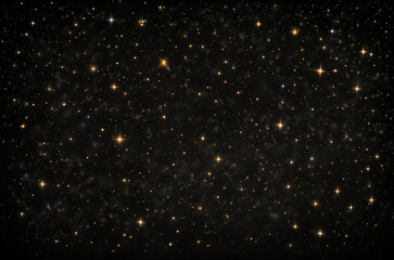 Starry night sky with scattered golden stars on black, perfect for celestial, space, or cosmic-themed backgrounds. Generative AI
