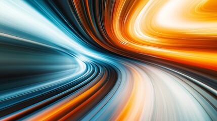Fototapete - Abstract swirl of blue and orange light trails creating a dynamic, futuristic effect, symbolizing speed, motion, and the vibrant energy of digital technology, Generative AI
